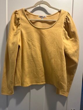 Yellow Scoop Neck Puff Sleeve Fleece Top